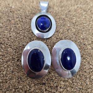 Silver and Blue Oval Earrings